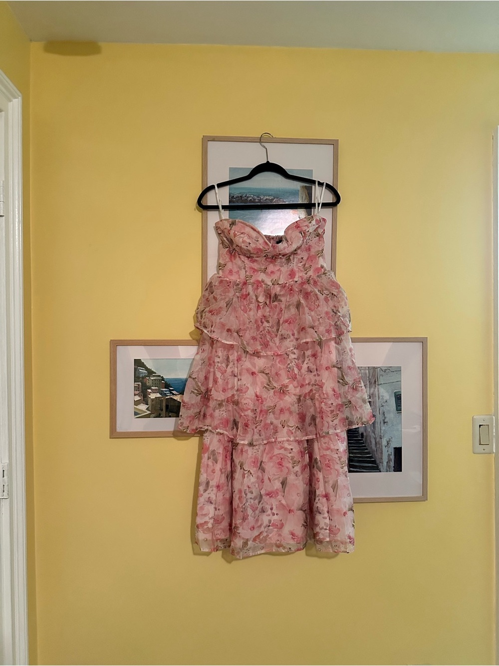 Lulu's Pink Floral Tiered Ruffle Dress